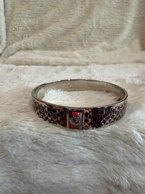 Coach Burgundy and Silver Signature Enamel Bangle Bracelet